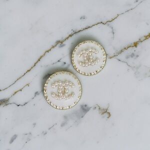 Luxury White/Faux Pearl Upcycled Button Earrings 16mm